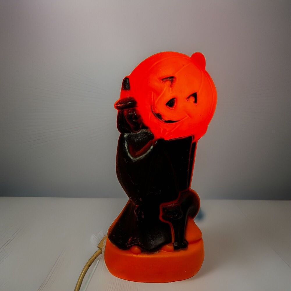 Vintage General Foam Plastics Halloween Blow Mold Witch Black Cat Pumpkin Decor